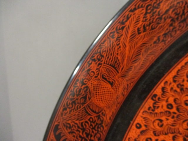 Vintage Burmese Lacquerware Style Charger Tray with Stand - 4