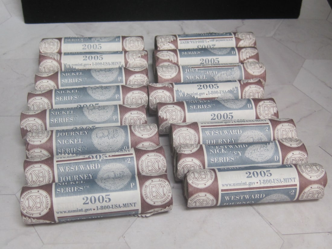 Lot of 8 Sets of 2005 P&D Westward Journey Nickels Mint Rolls: .