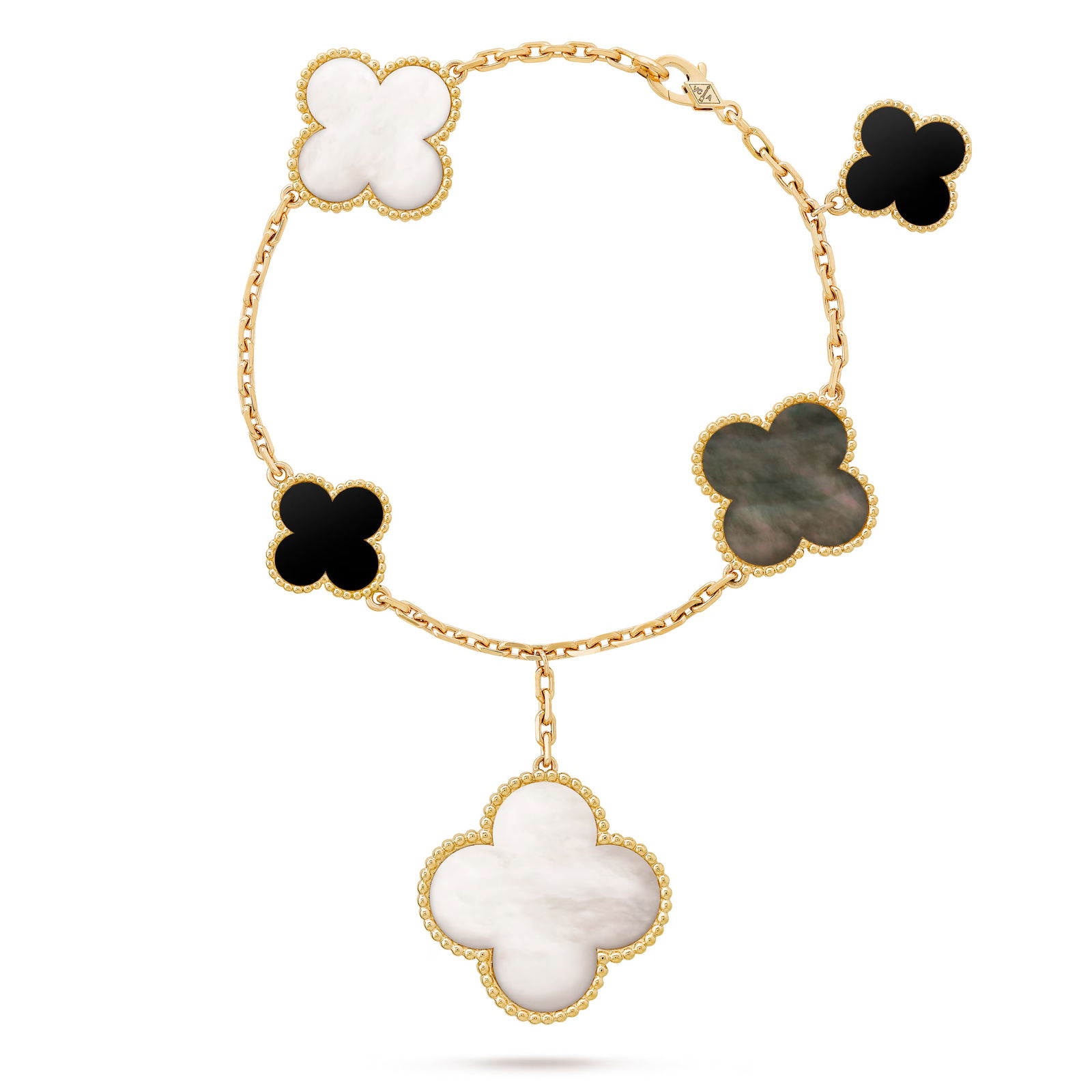 **ON SALE** Magic Alhambra Style Bracelet In 18k Yellow Gold With Mother-of-pearl And Onyx (1 of 1)