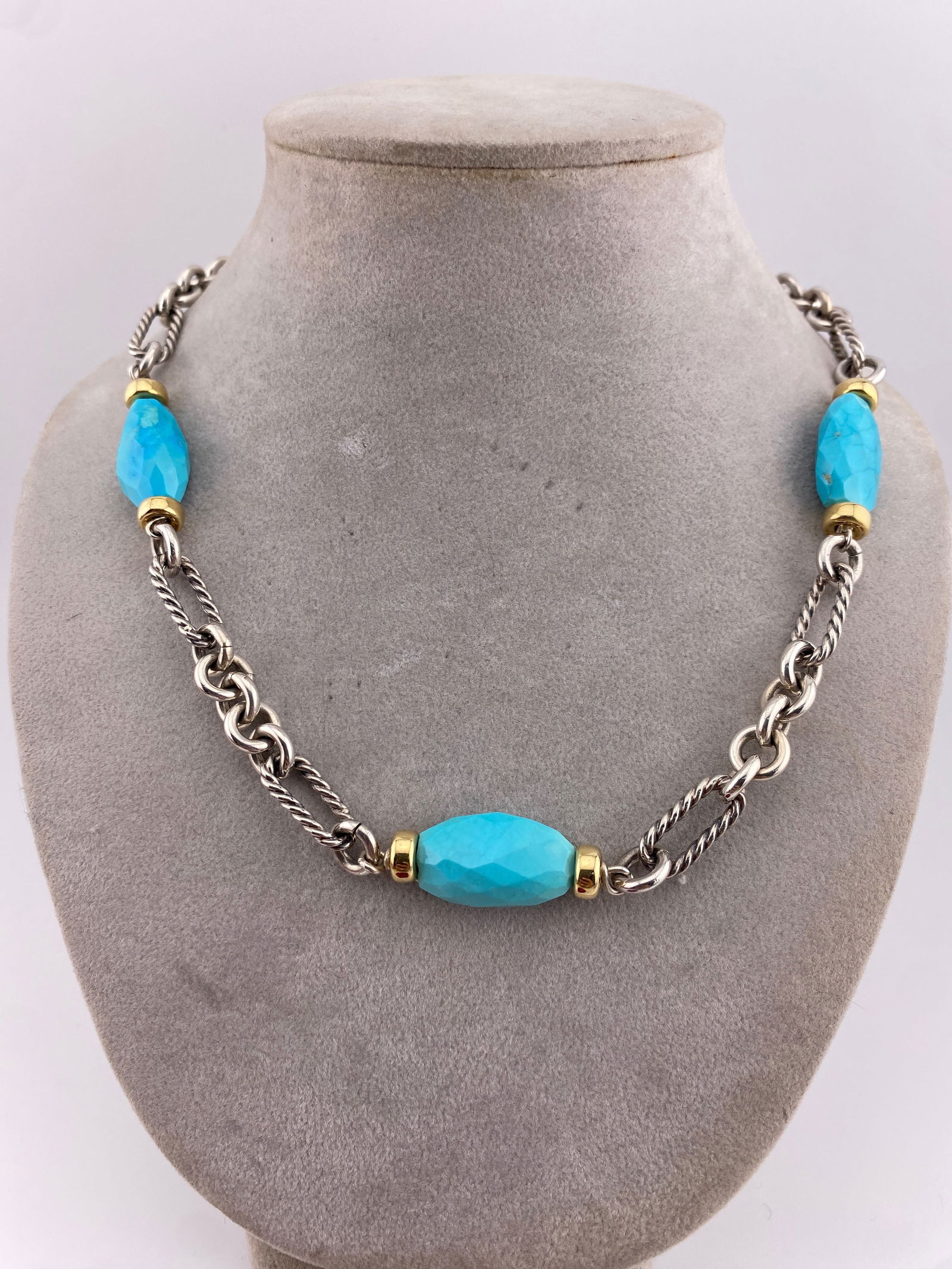 David Yurman 18k Gold & Sterling Silver & Turquoise Bead Necklace (1 of 7)