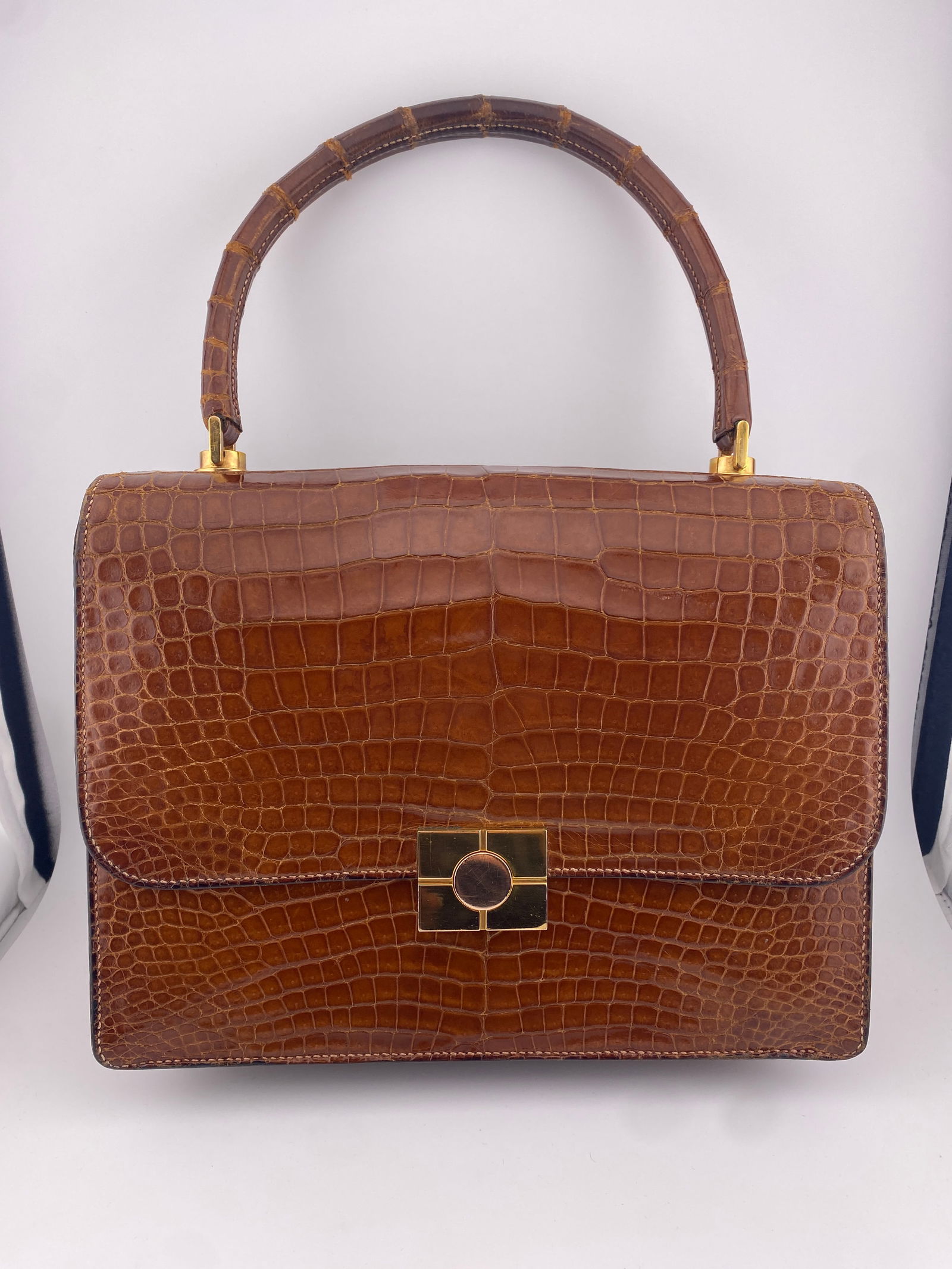 A Vintage Hermes Brown Shiny Porosus Crocodile Piano handbag, circa 1970. (1 of 14)