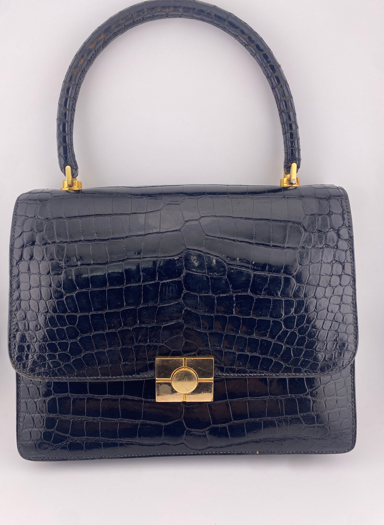 Hermes Vintage 1970's Black Crocodille Piano Handbag, Purse (1 of 9)