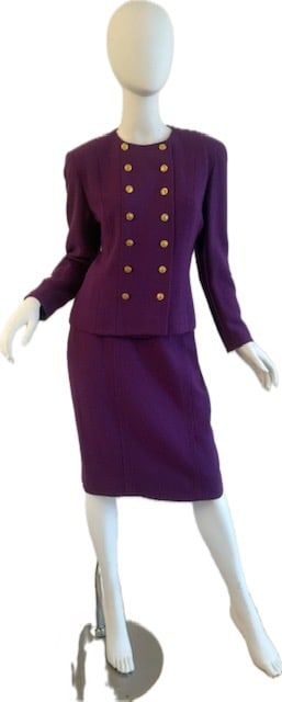 Vintage CHANEL Boutique Boucle Violet, Purple Double Breasted Jacket & Skirt Suit Sz 42 (1 of 13)