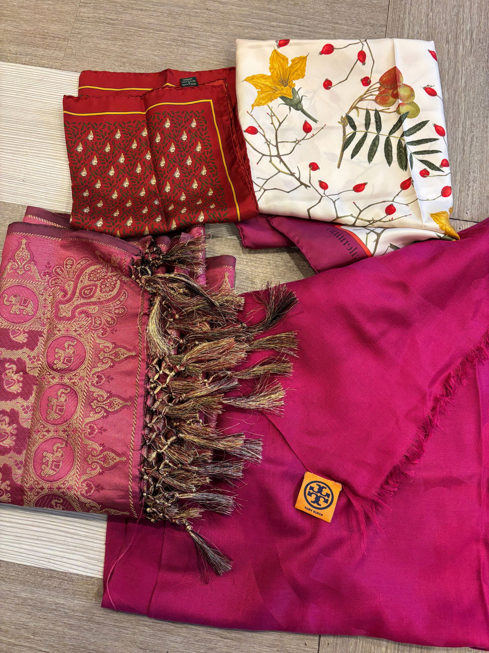 Lot of 4 Scarfs: Tory Burch, Stratos, Holland & Holland London (1 of 9)