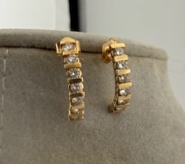 14k Yellow Gold & Natural Diamond Huggies, Half Hoops Earrings