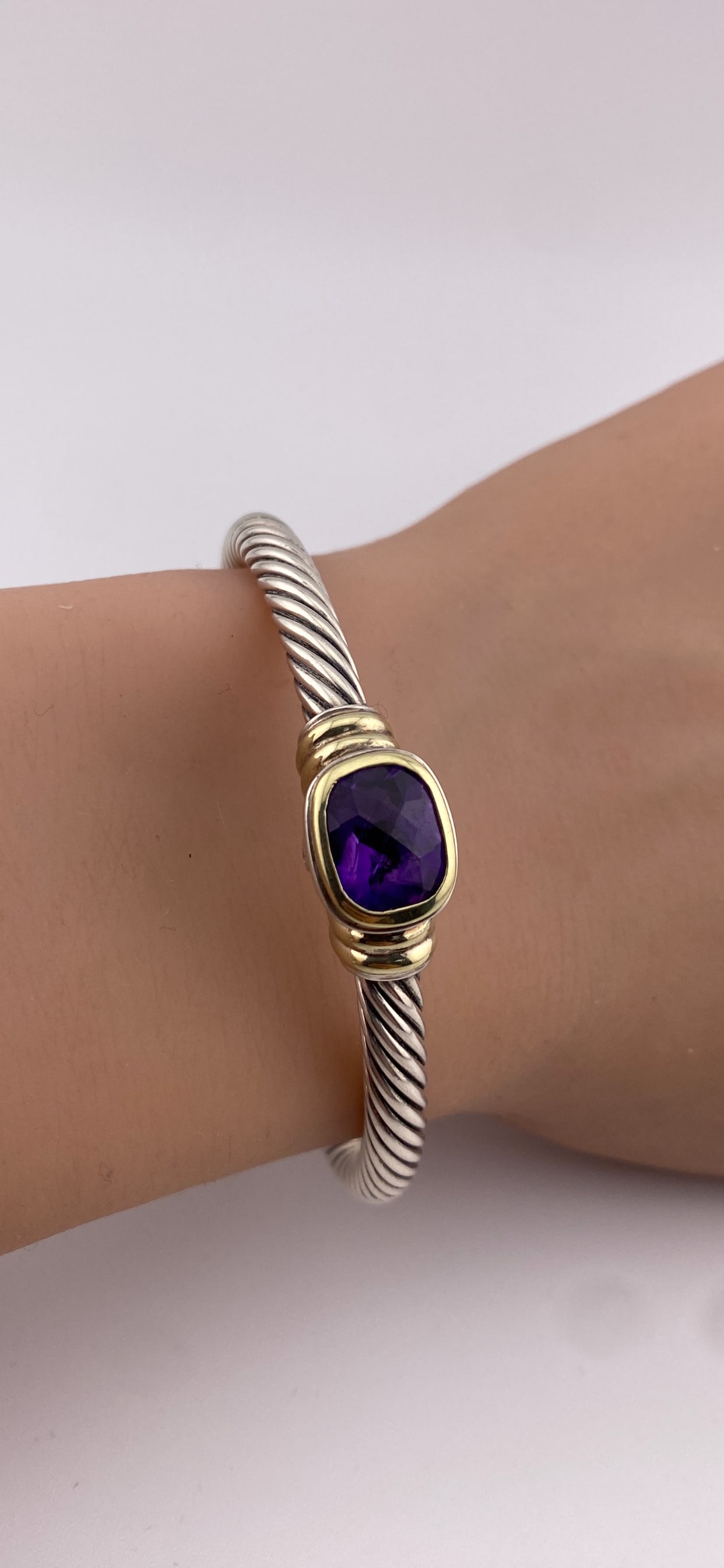David Yurman 14k Yellow Gold & Sterling Silver Amethyst Bangle Bracelet Cuff (1 of 7)