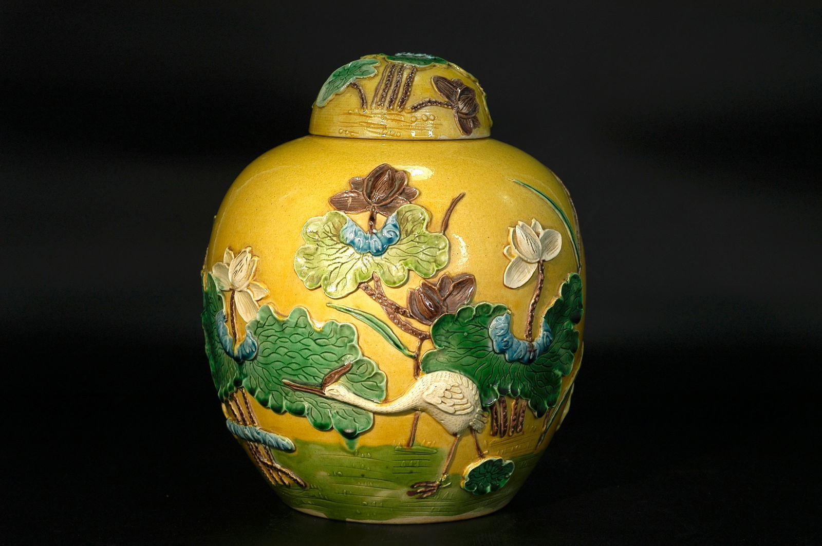 Qing Dynasty Wang Bingrong Mark Biscuit Tricolor Carved 'Consecutive Success' Covered Jar: H25cm W18cm (include cover) Period: Qing Guangxu era (late 19th century, Tongzhi-Guangxu). Artist: Wang Bingrong (premier carved porcelain master of late Qing Jingdezhen). Subject: Sancai relief carve