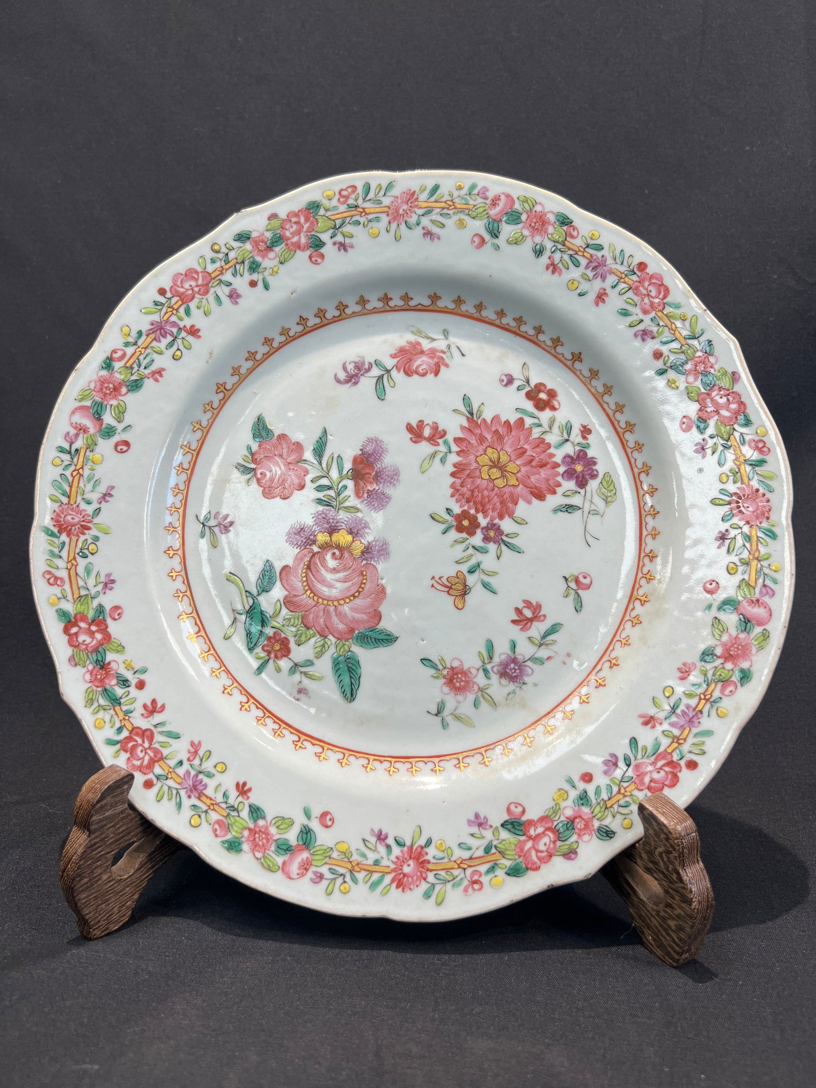 Qing Qianlong Famille Rose Gilded Prunus Branch Floral Foliated Dish (Export Porcelain) (1 of 8)