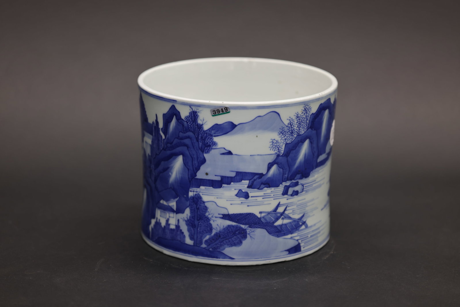 A Large Blue and White 'Landscape' Brush Pot, Kangxi Period (1 of 7)