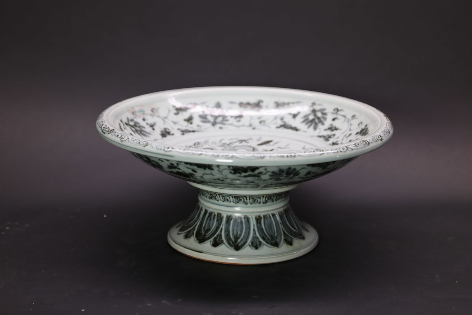 A 'Yuan'-Style Blue and White 'Dragon' Stem Dish, Modern: Dimensions: 17.5 × 9 × 7.75 in.