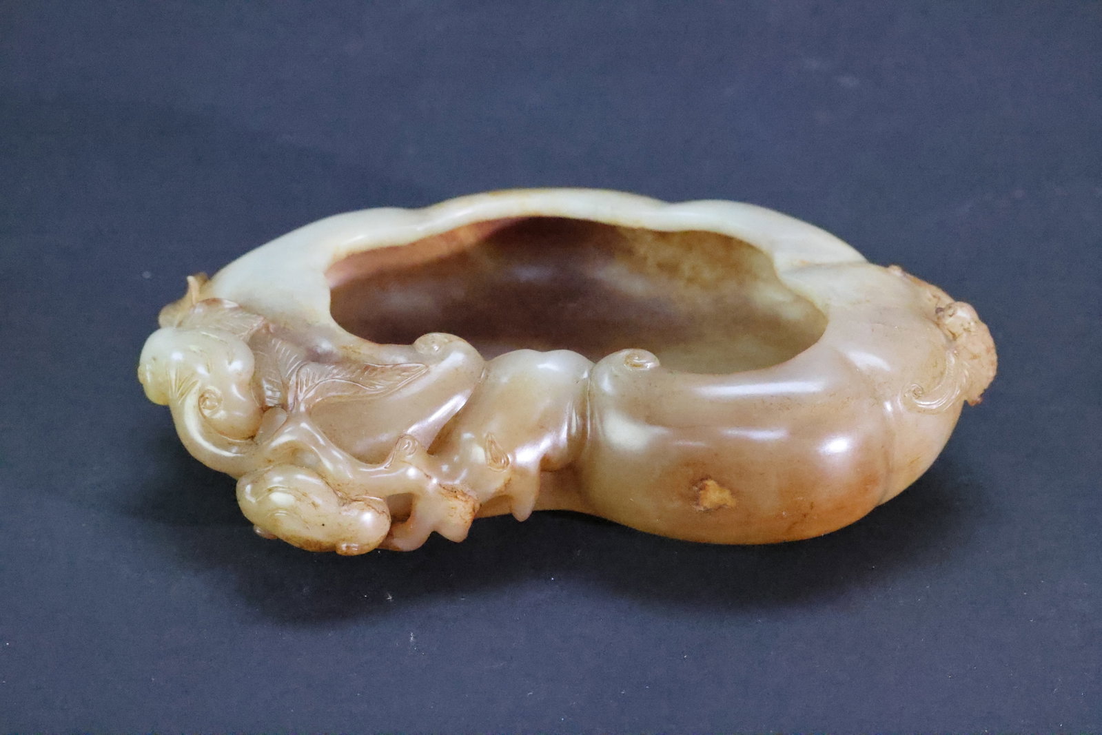 A Qing Dynasty Celadon and White Jade 'Bats and Ruyi' Gourd-Shaped Brush Washer, Qing Dynasty (1 of 8)