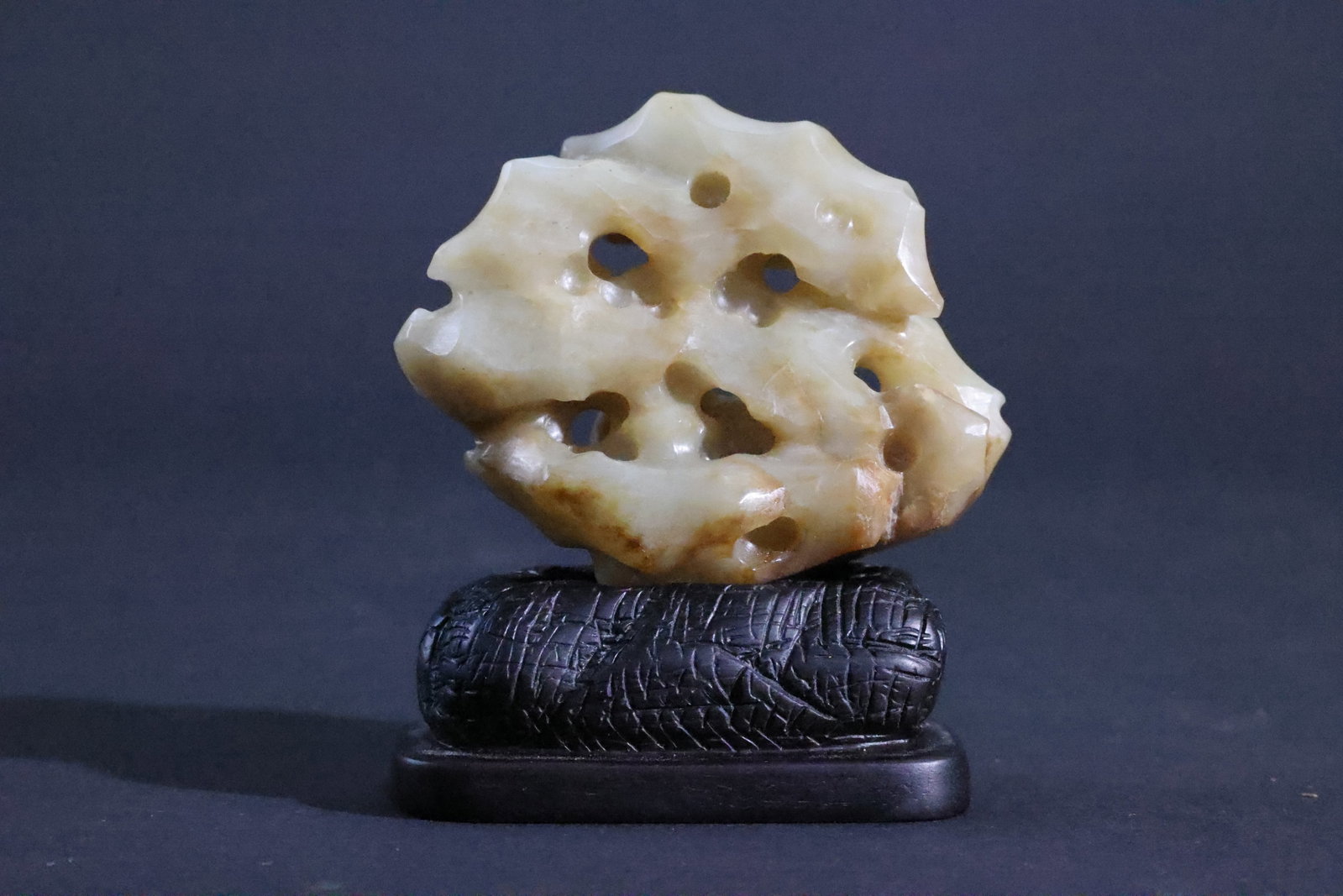 A Celadon and White Jade 'Scholar's Rock and Recurrent Beast' Inlaid-Russet Scholar's Ornament (1 of 6)
