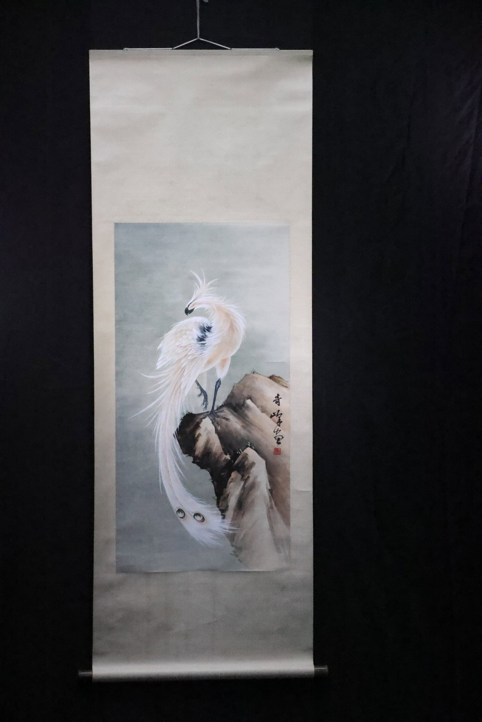 A Hanging Scroll of 'White Phoenix', Ink and Colour on Paper, Signed Qifeng (1 of 6)