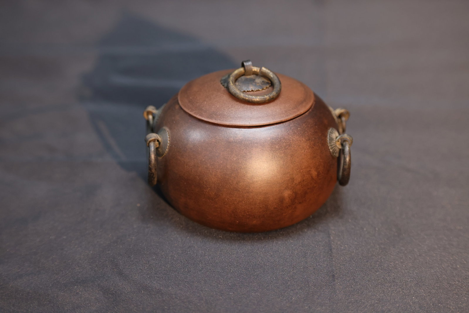 Yixing Tea Caddy with Copper Ring Handles, Yang Pengnian Mark (1 of 5)
