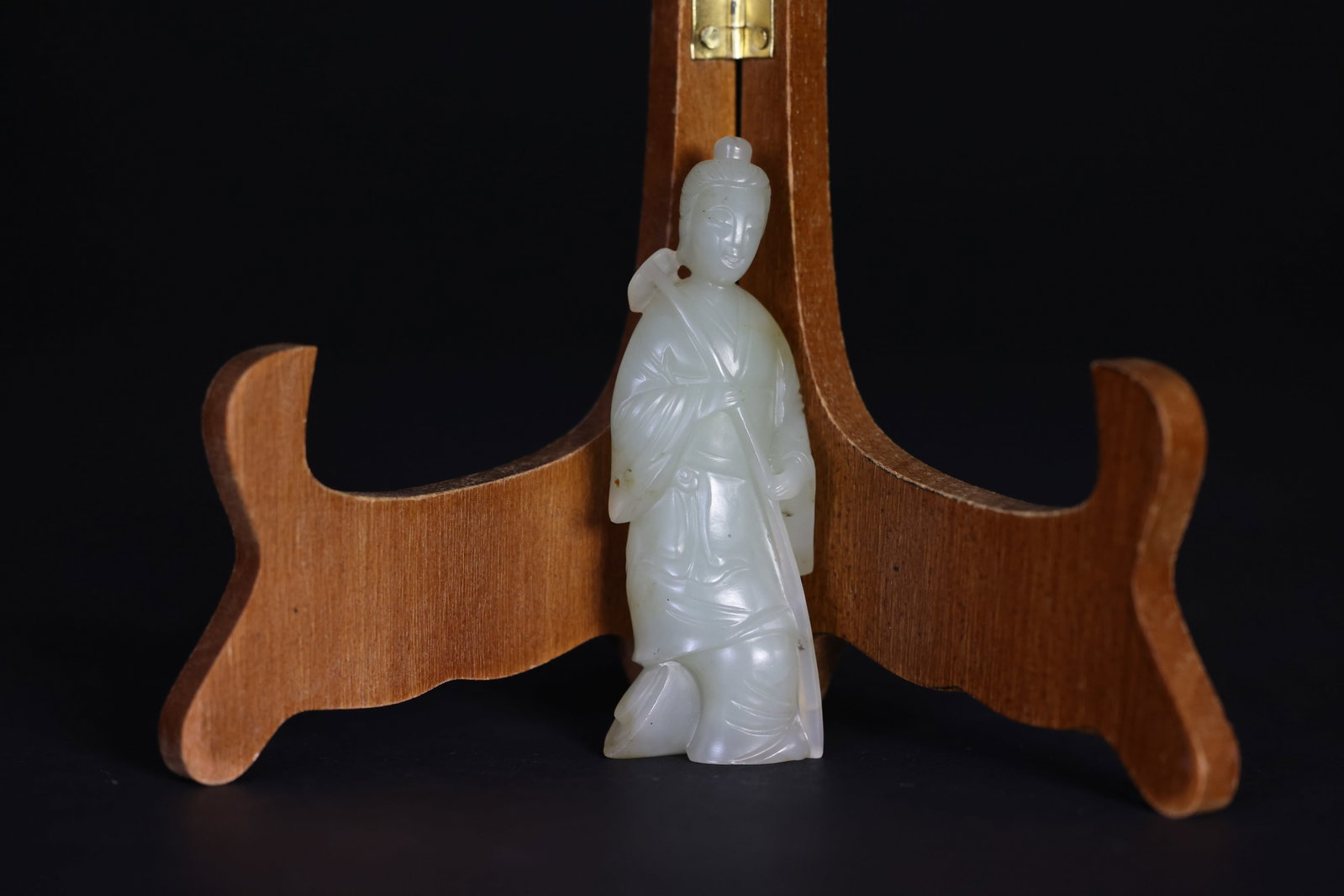 Qing Dynasty Pale Green-White Jade Carving of a Female Farmer, Small Figure (1 of 4)