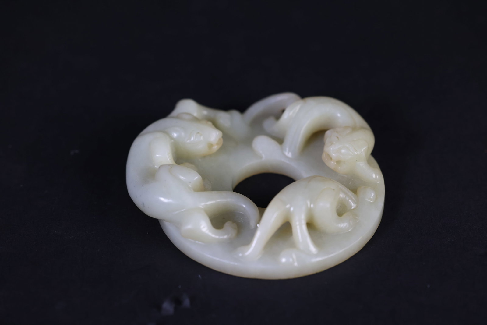 Qing Dynasty Pale Green-White Jade Bi with High-Relief Paired Dragons: Naturally aged with patina, otherwise in excellent overall condition. H 18cm. W 7.8cm
