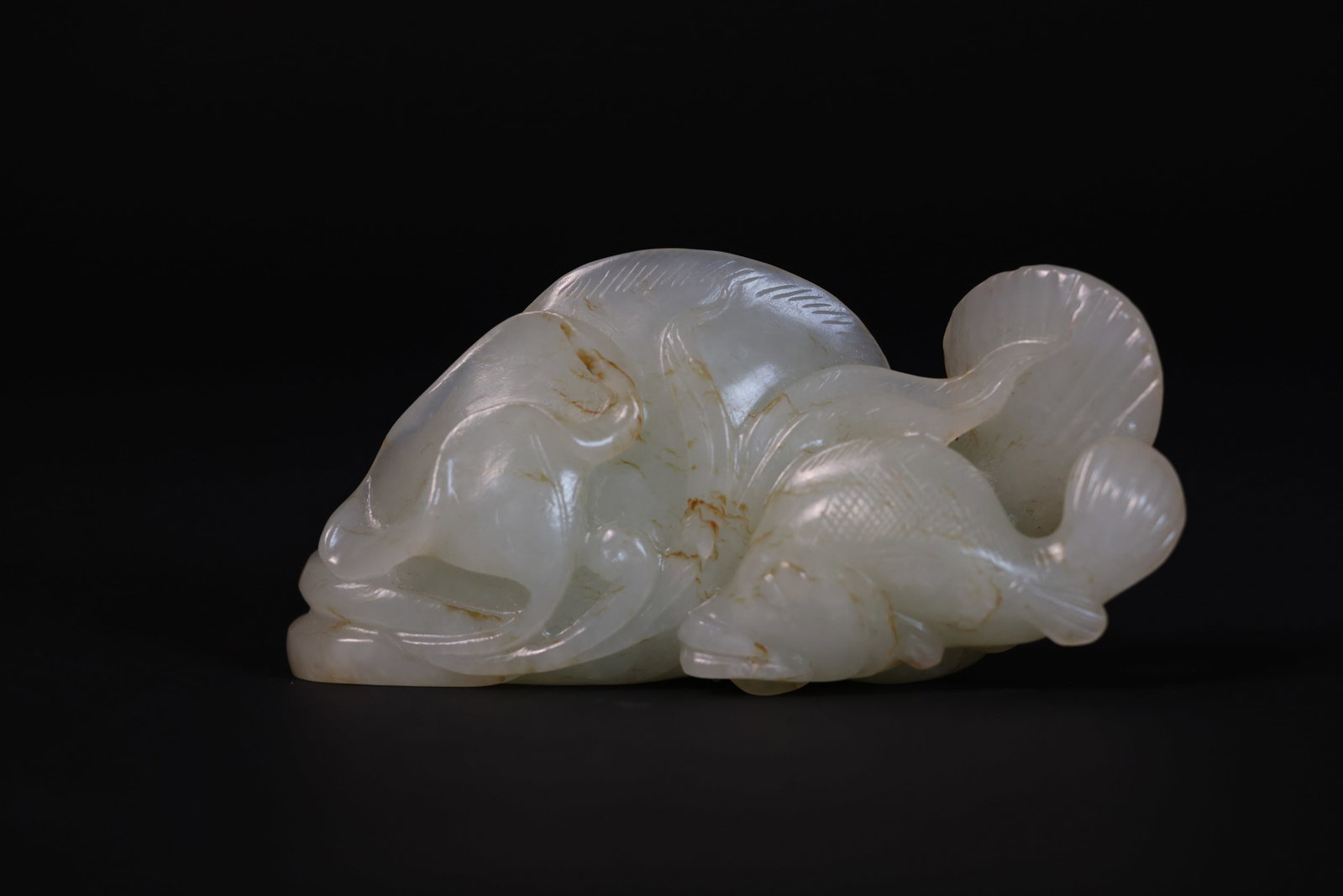 Carved White Jade Double-Fish Box with Lotus, Handheld Ornament (1 of 8)