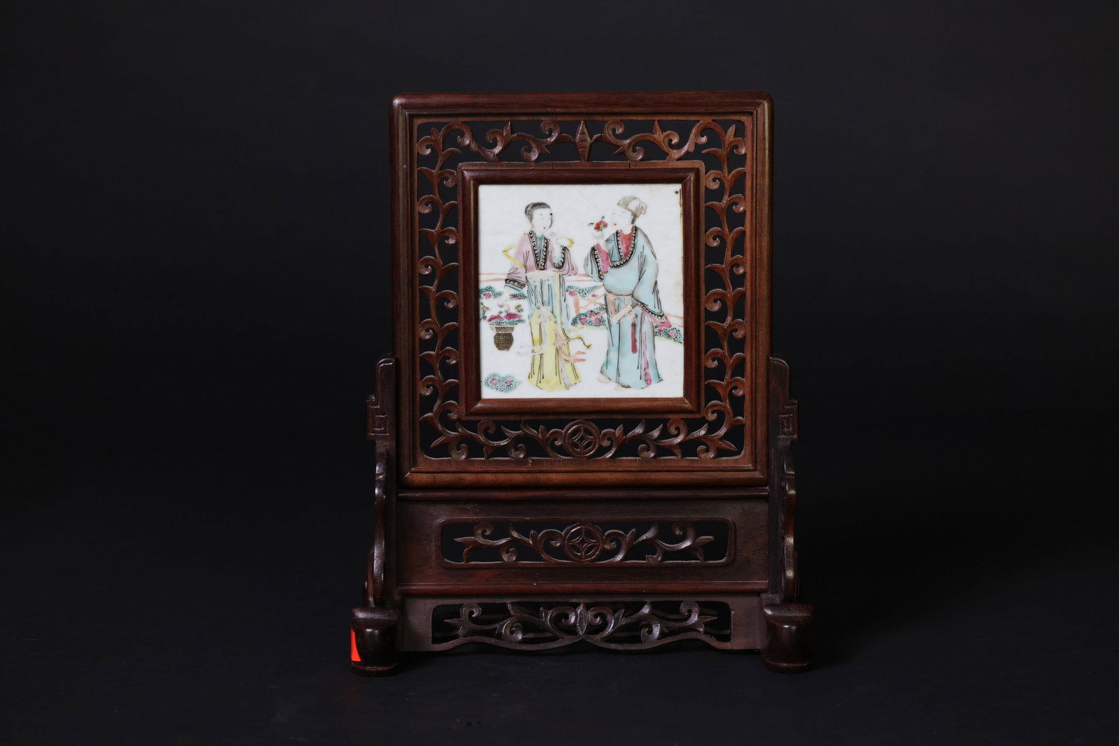 Late Qing Famille Rose Porcelain Screen Panel Depicting Court Ladies (1 of 7)