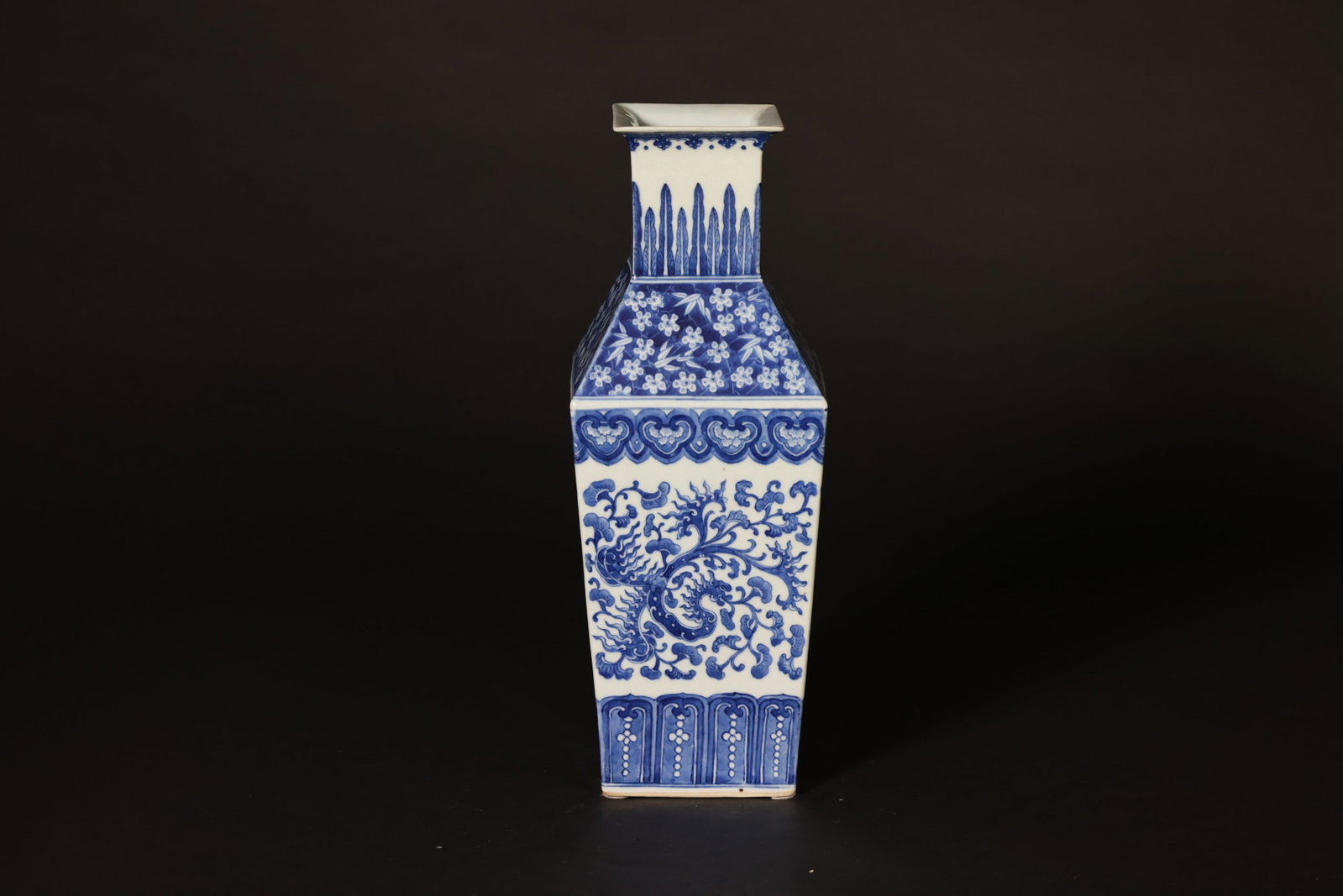 Late Qing Blue-and-White Dragon and Phoenix Square Bottle (fangping) (1 of 8)