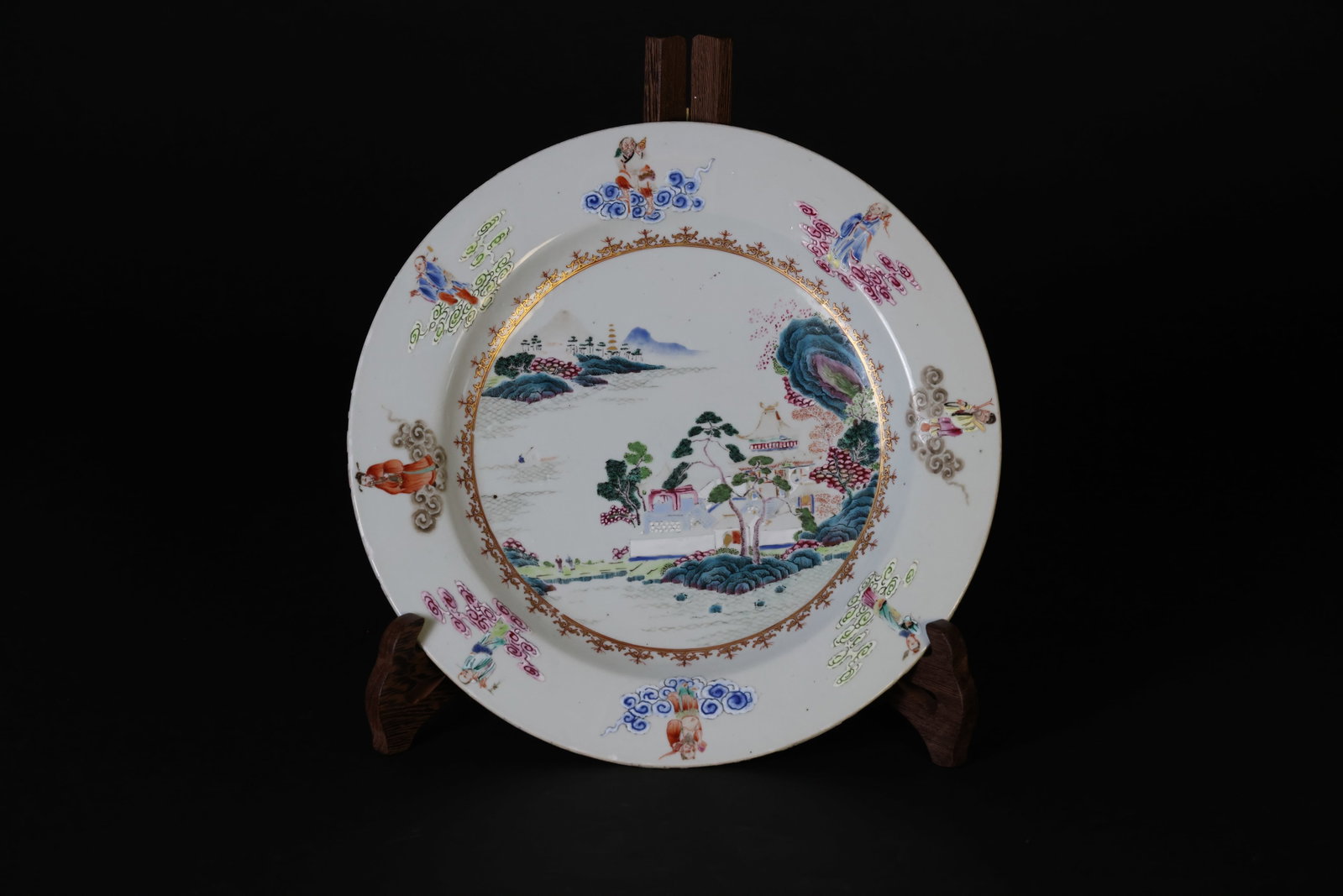 Early Qing Famille Rose Large Porcelain Charger with Landscape, Figures and the Eight Immortals (1 of 8)