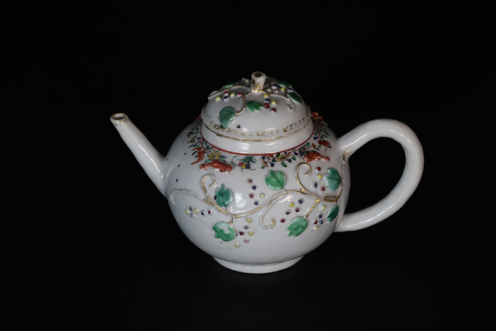 Mid-Qing Dynasty Famille Rose Applied-Relief Teapot with Grape and Squirrel Motif (1 of 6)