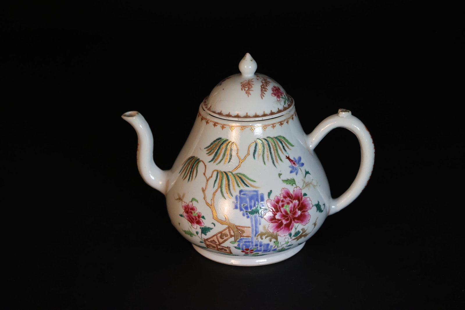 Mid-Qing Famille Rose Teapot with Floral, Tree and Rock Motifs (1 of 8)