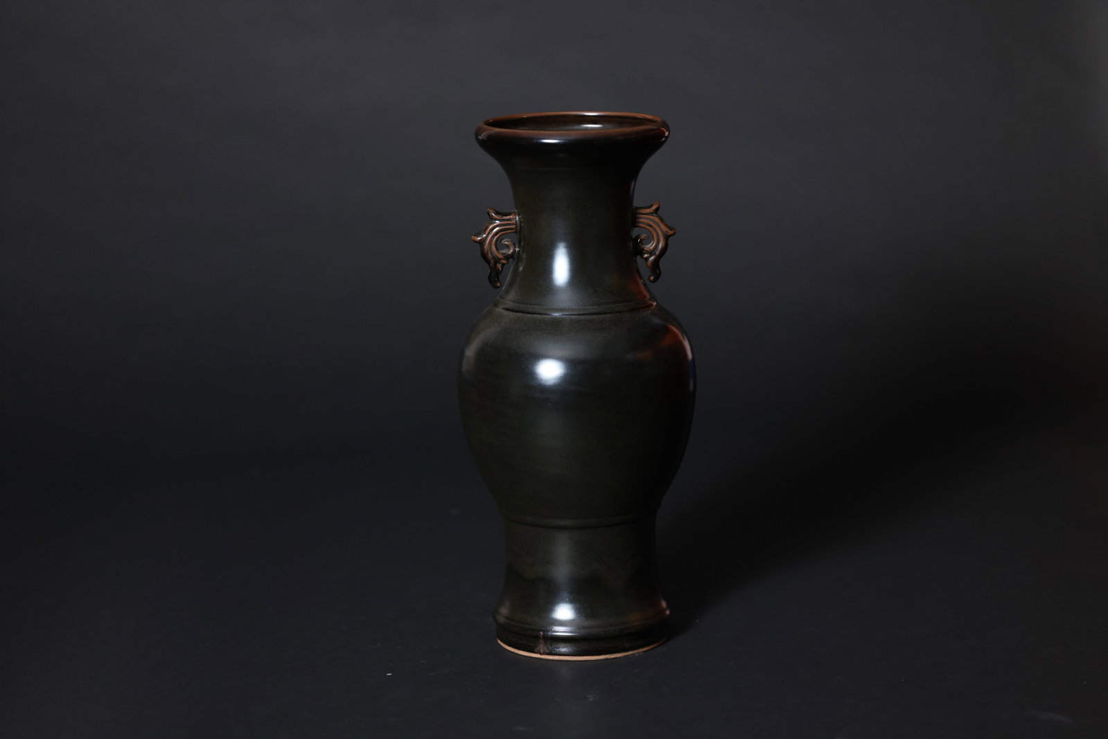 Republic or Later Dark Tea-Ash Glazed Everted-Rim Bottle with Double-Dragon Handles, Yongzheng Mark (1 of 5)