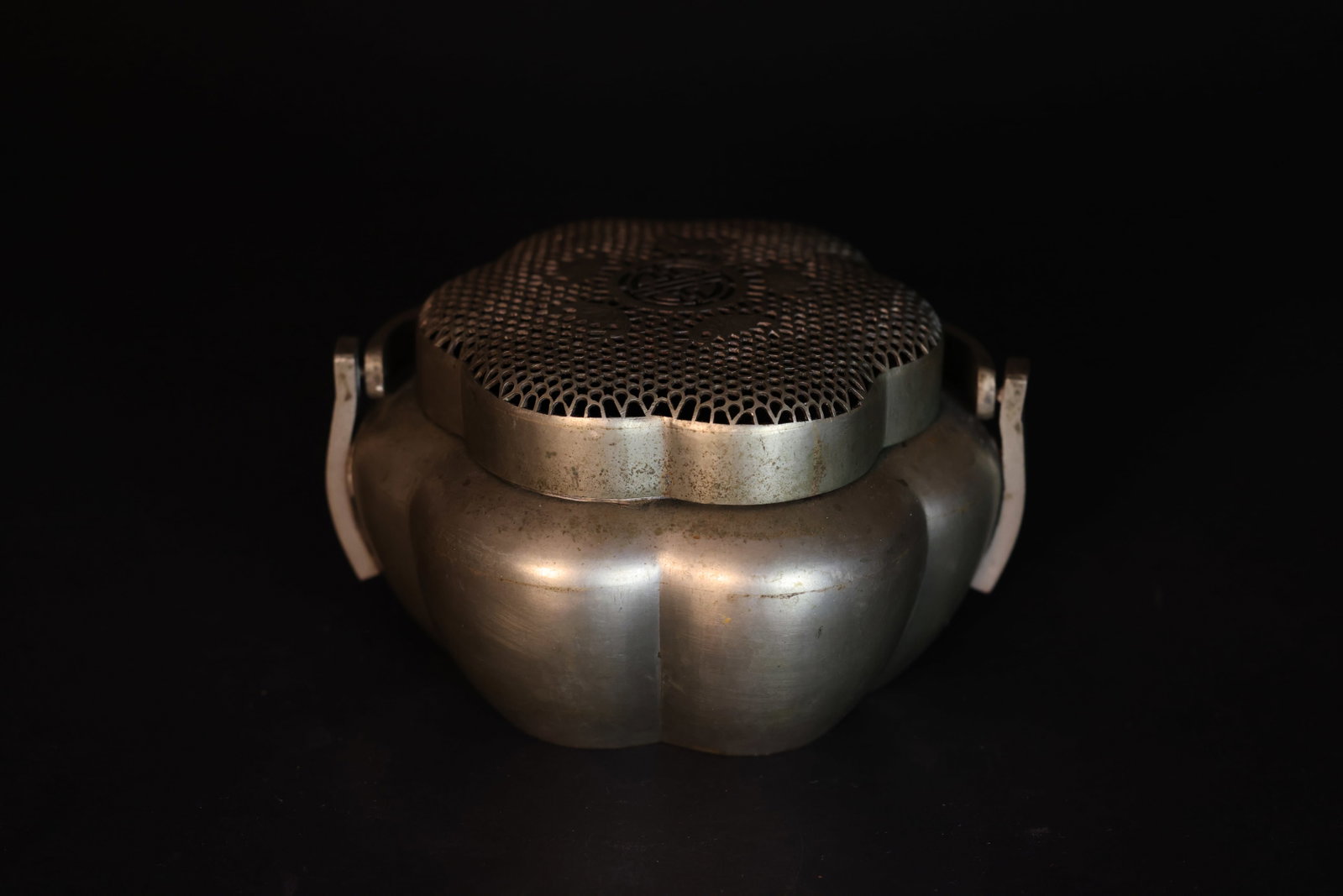 Republican Period White Metal Gourd-Shaped Brazier with Fu & Shou Motifs