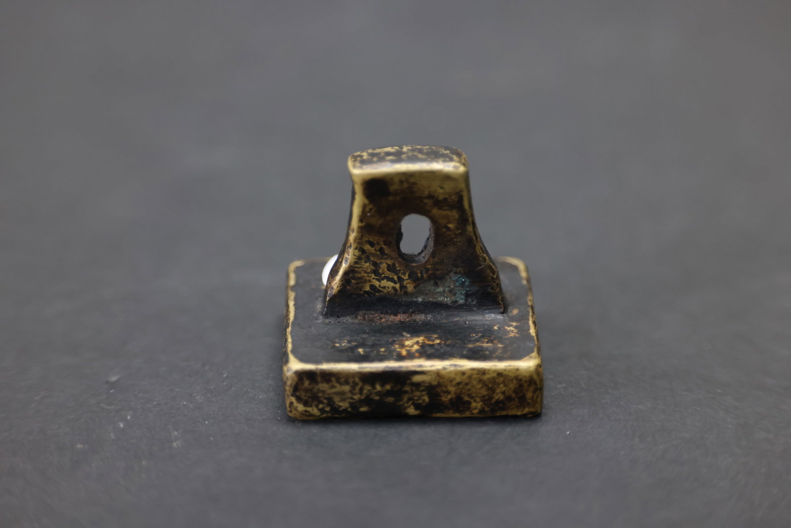 Republican-era Copper Seal with Mountain-Form Finial and Auspicious Inscription: H 3cm W 3.4cm
