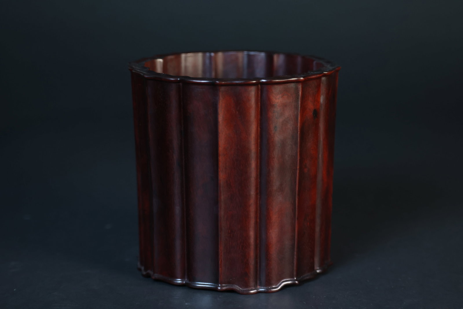 Chinese Rosewood (Hongmu) Brush Pot with 16-Petal Floral Rim (1 of 5)