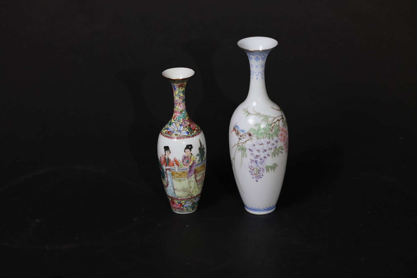 Pair of Famille Rose Thin-Walled Willow-Leaf Vases, Republic to Early PRC (1 of 11)