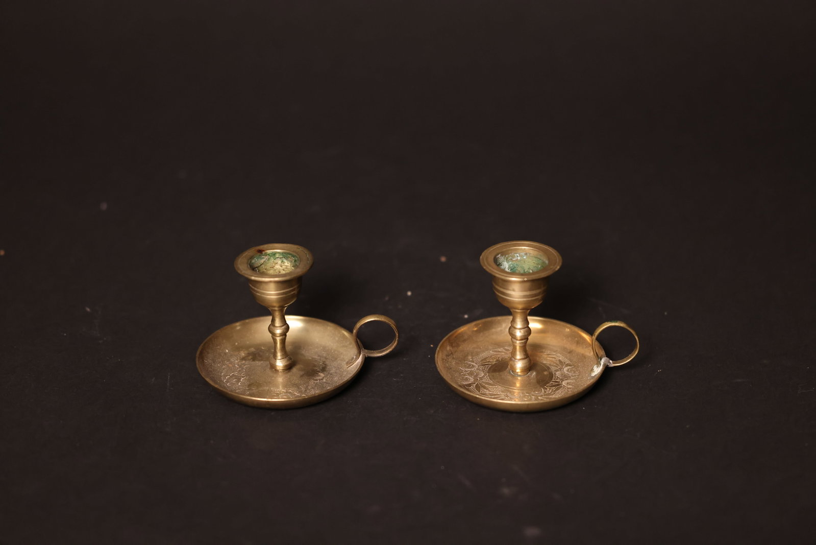 Pair of Late Qing–Republican Brass Chased Floral Handheld Travel Candlesticks (1 of 11)