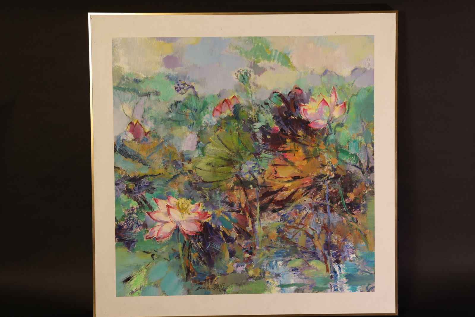 Lotus Pond with Lotus Flowers — Oil Painting (1 of 5)