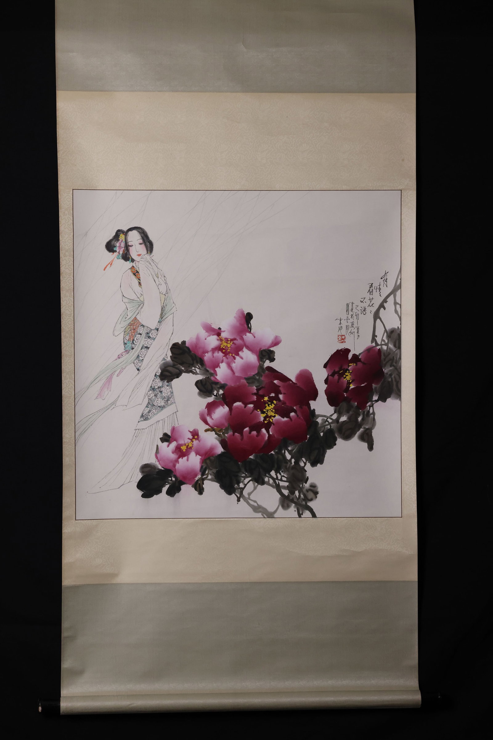 Zhu Xu — Lady with Peonies, Hanging Scroll (1 of 11)