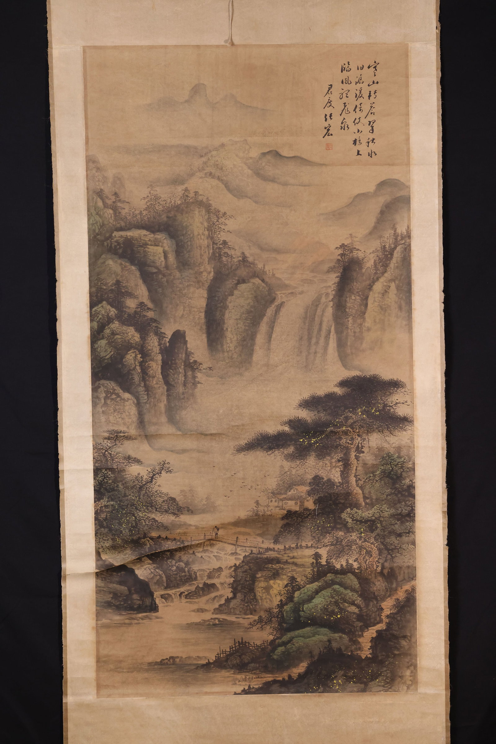 Zhang Hong — "Autumn Mountain Journey", Landscape Hanging Scroll: Ink and color on paper, original mounting as hanging scroll. Overseas auction estimate: USD 400–700 (approx. RMB 2,900–5,000). H 192cm W 87cm