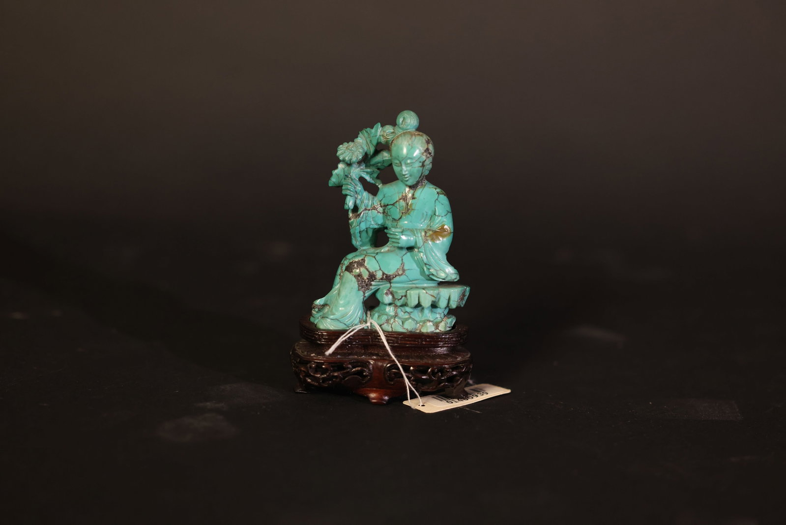 Late Qing/Republic Period Turquoise Female Statuette Holding Flower (1 of 10)
