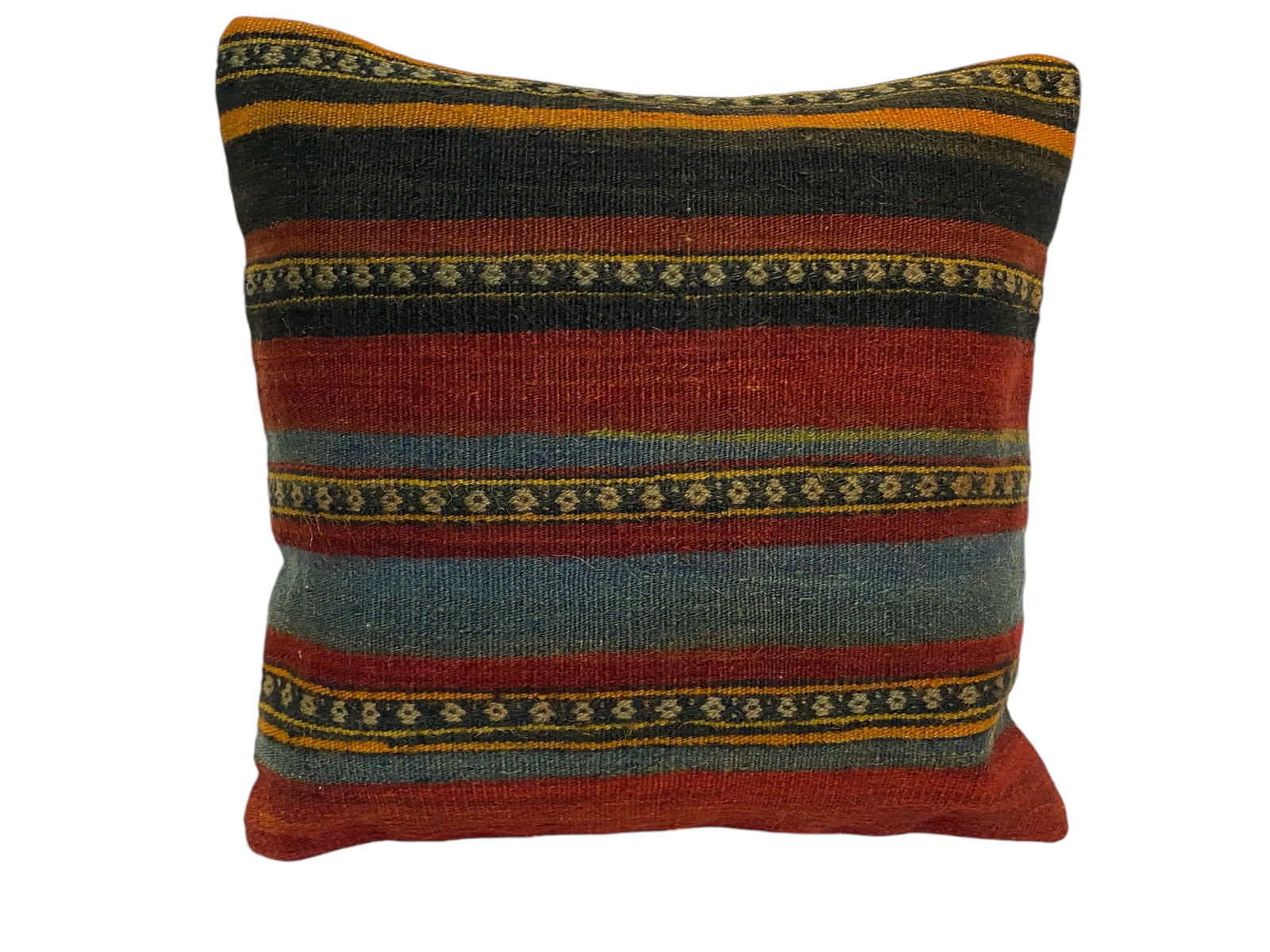 Anatolian Usak Kilim Pillow Covers 16x16in Handmade Organic Wool With Zipper: This is a unique richly decorated and Hand Knotted Usak Kilim Pillow made in 1940's, Turkey.• The pillow is 16 x 16 Inches.• Very bright and strong colours.• Entirely hand-knotted with