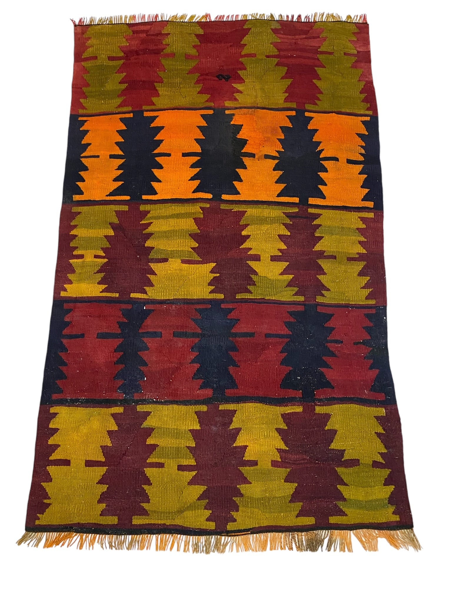 Semi-Antique Hand Knotted Turkish Anatolian Kilim Wool Rug 4 ft. 7 in. x 2 ft. 10 in.: • This is a unique Turkish Usak Kilim made in 1940's to 1950's.• The piece has a rare pattern in comparison to later pieces.• Piece is professionally appraised by Online Appraisal Platf