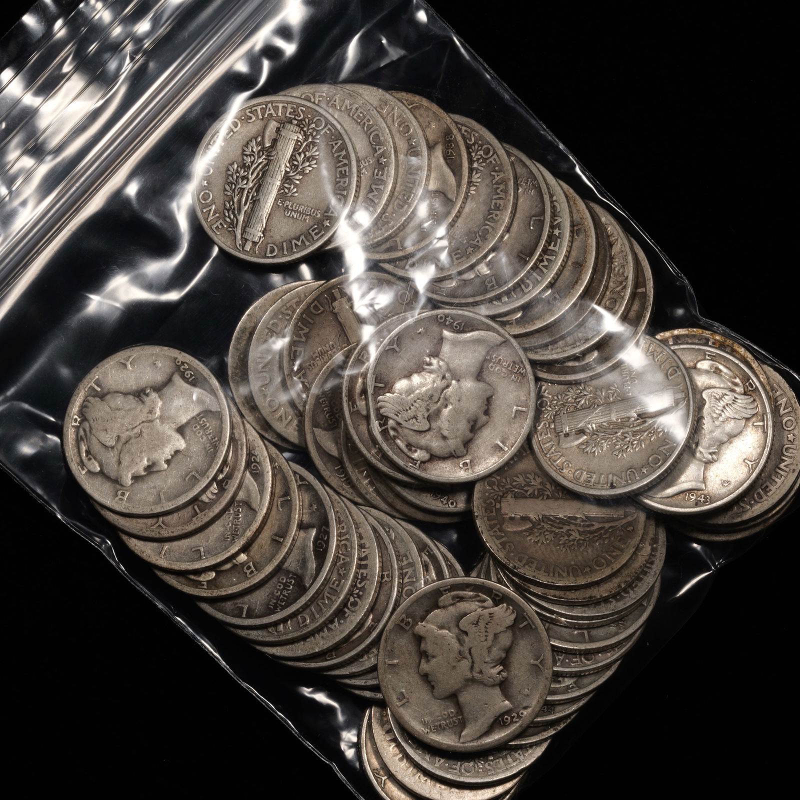 Full Roll Mercury Silver Dimes 10c (1 of 1)