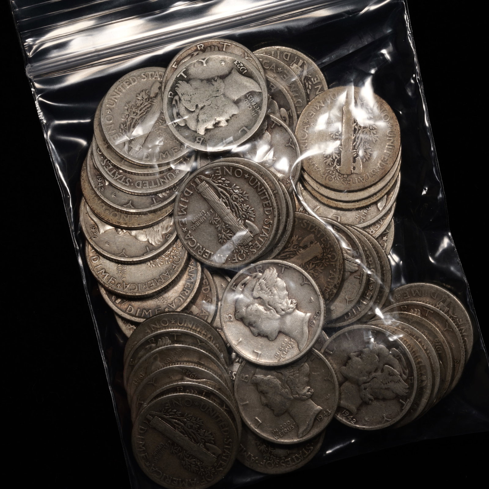 Full Roll Mercury Silver Dimes 10c (1 of 1)