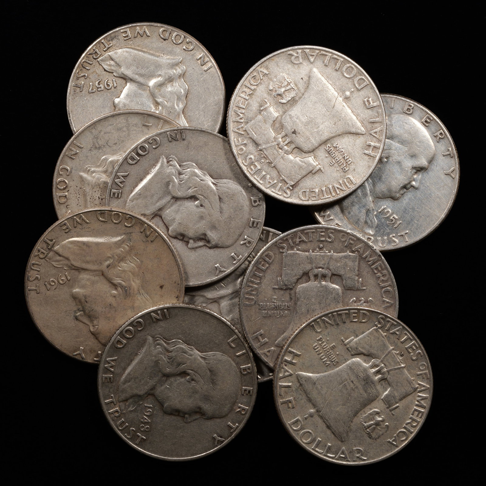 Half Roll Franklin Silver Half Dollar 50c - Mixed Dates and Grades - 10 Coins (1 of 1)