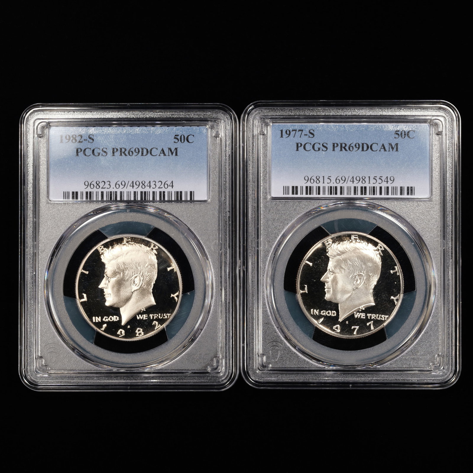 (2 Coins) 1982-S, 1977-S PROOF Kennedy Half Dollars 50c - PCGS GRADED PR69DCAM (1 of 2)