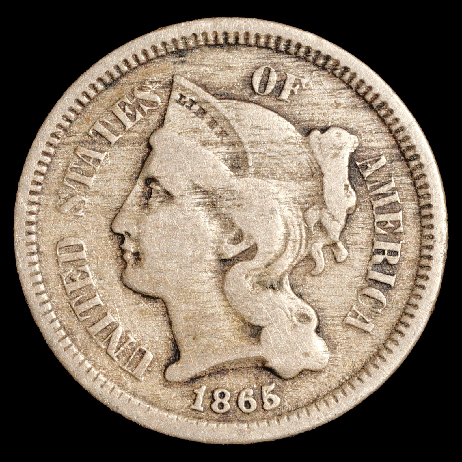 1865 Three Cent Nickel - 3c - Very Fine (1 of 2)