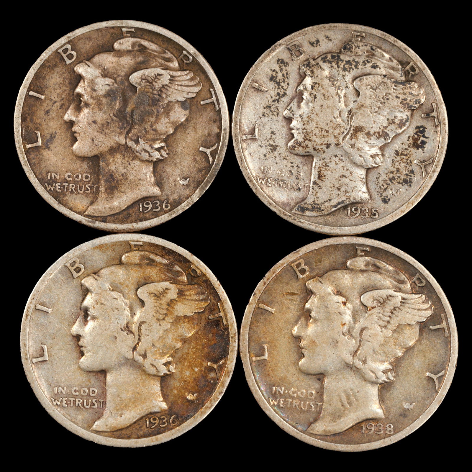 (4) Mercury Silver Dimes - 10c - Mixed Dates XF/AU (1 of 2)