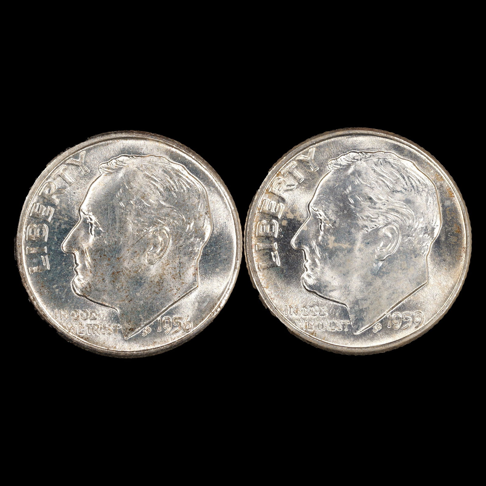 (2) 1956-P, 1959-D Roosevelt Silver Dimes - 10c - GEM Uncirculated (1 of 2)