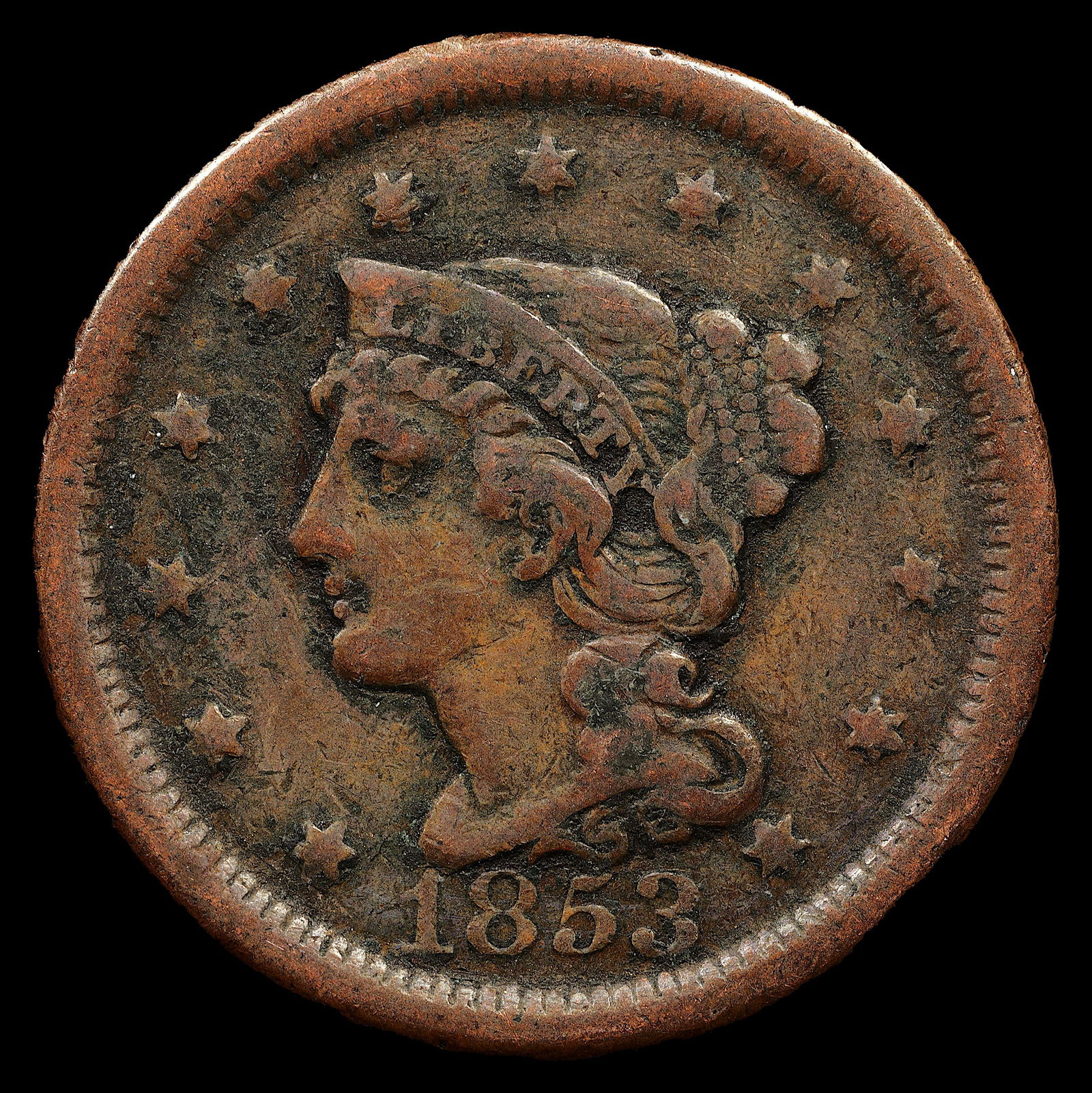 1853 Braided Hair Large Cent - 1c - Very Fine (1 of 2)