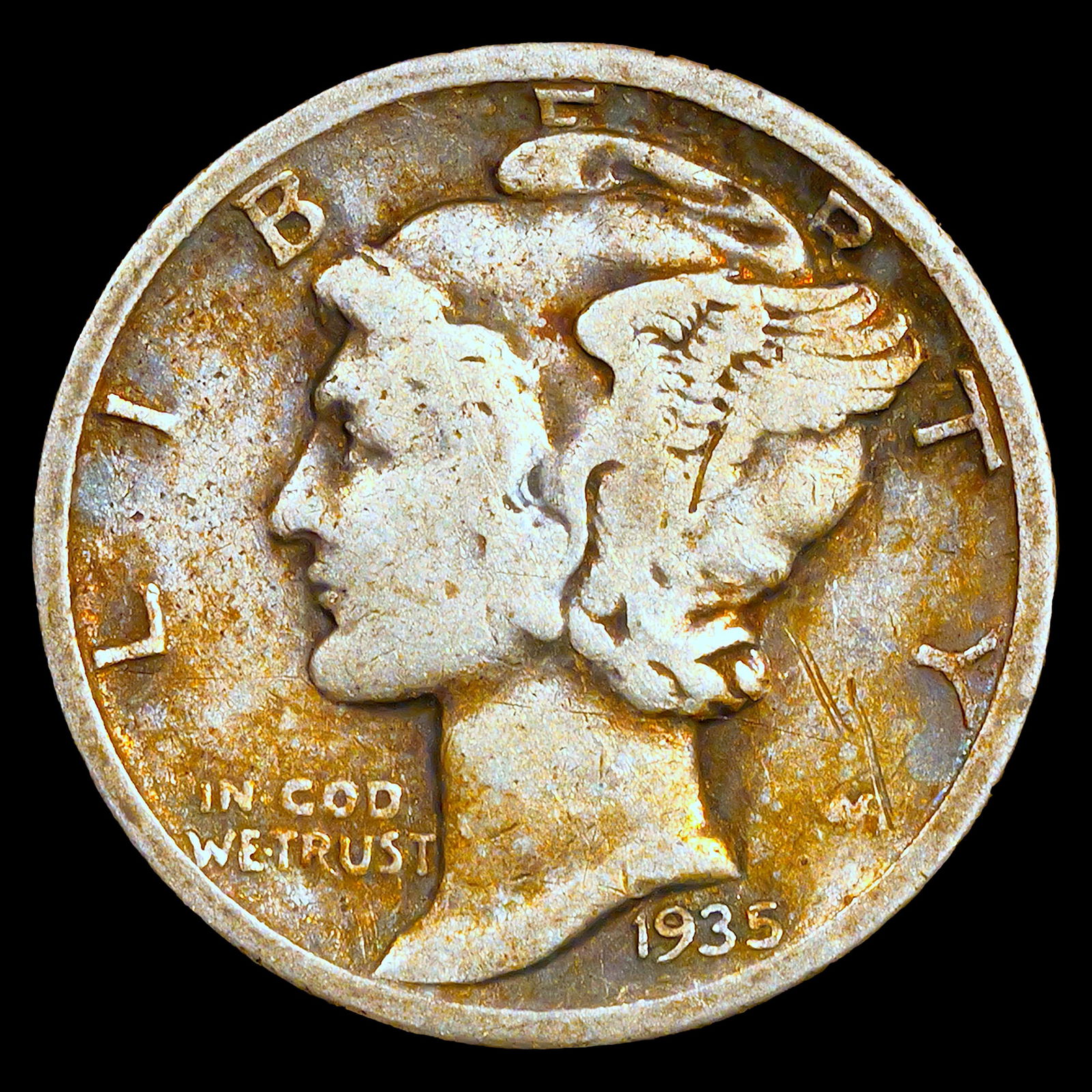 *0.072 oz ASW* 1935 Mercury Silver Dime - 10c - Very Nice Toning (1 of 2)