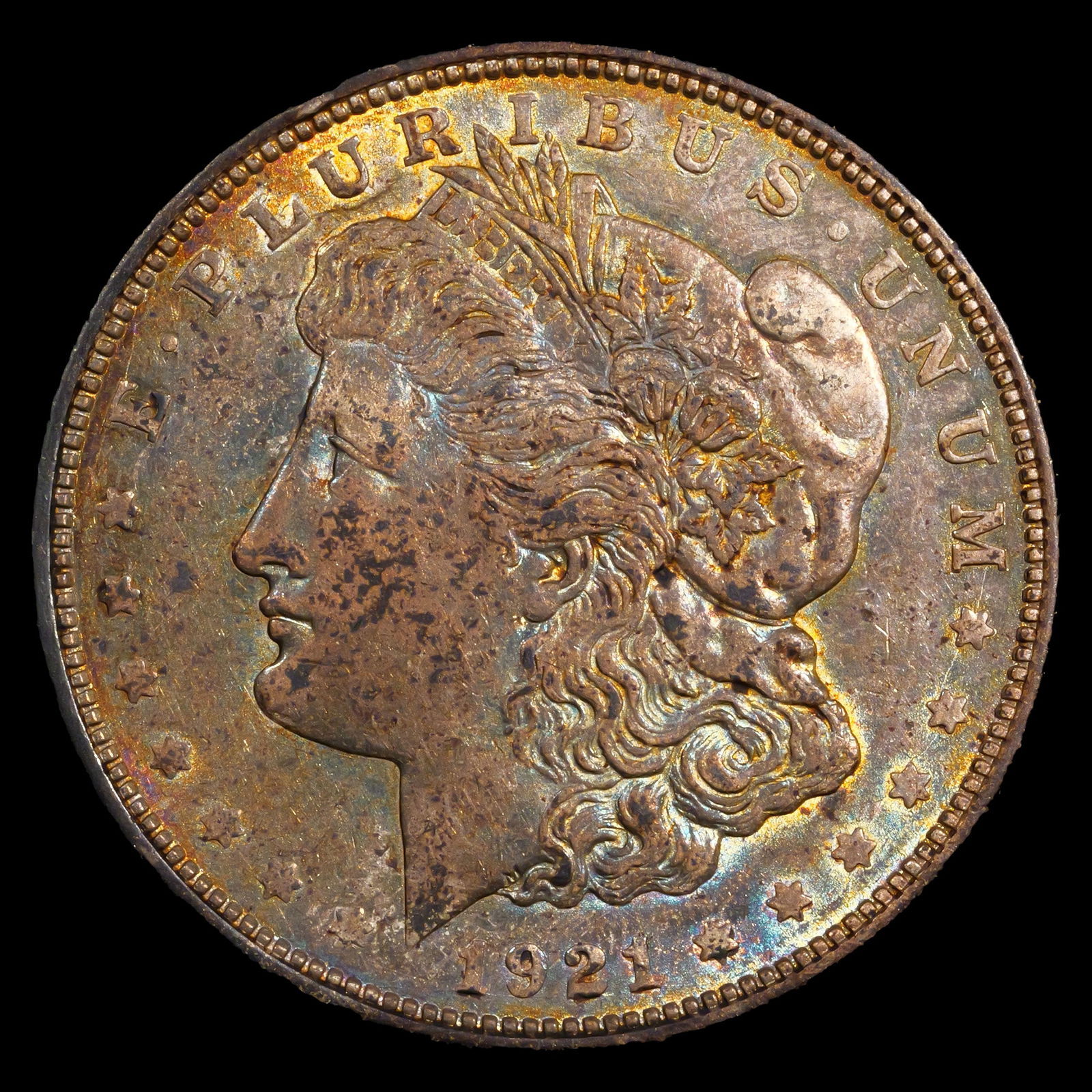 1921-D Morgan Silver Dollar - $1 - *Monster Rainbow Toned* (1 of 2)