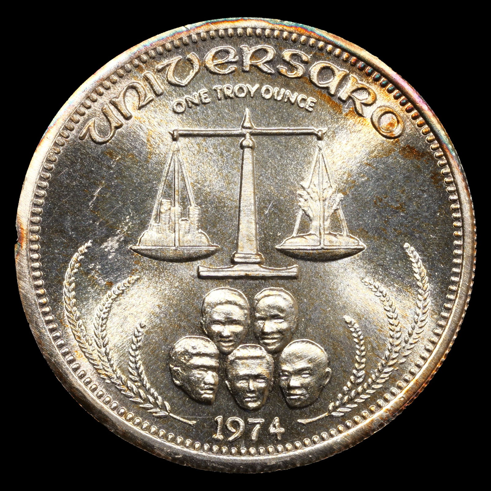 *1 oz ASW* Vintage Silver Round *Rainbow Toned* - 1974 Universaro (1 of 2)
