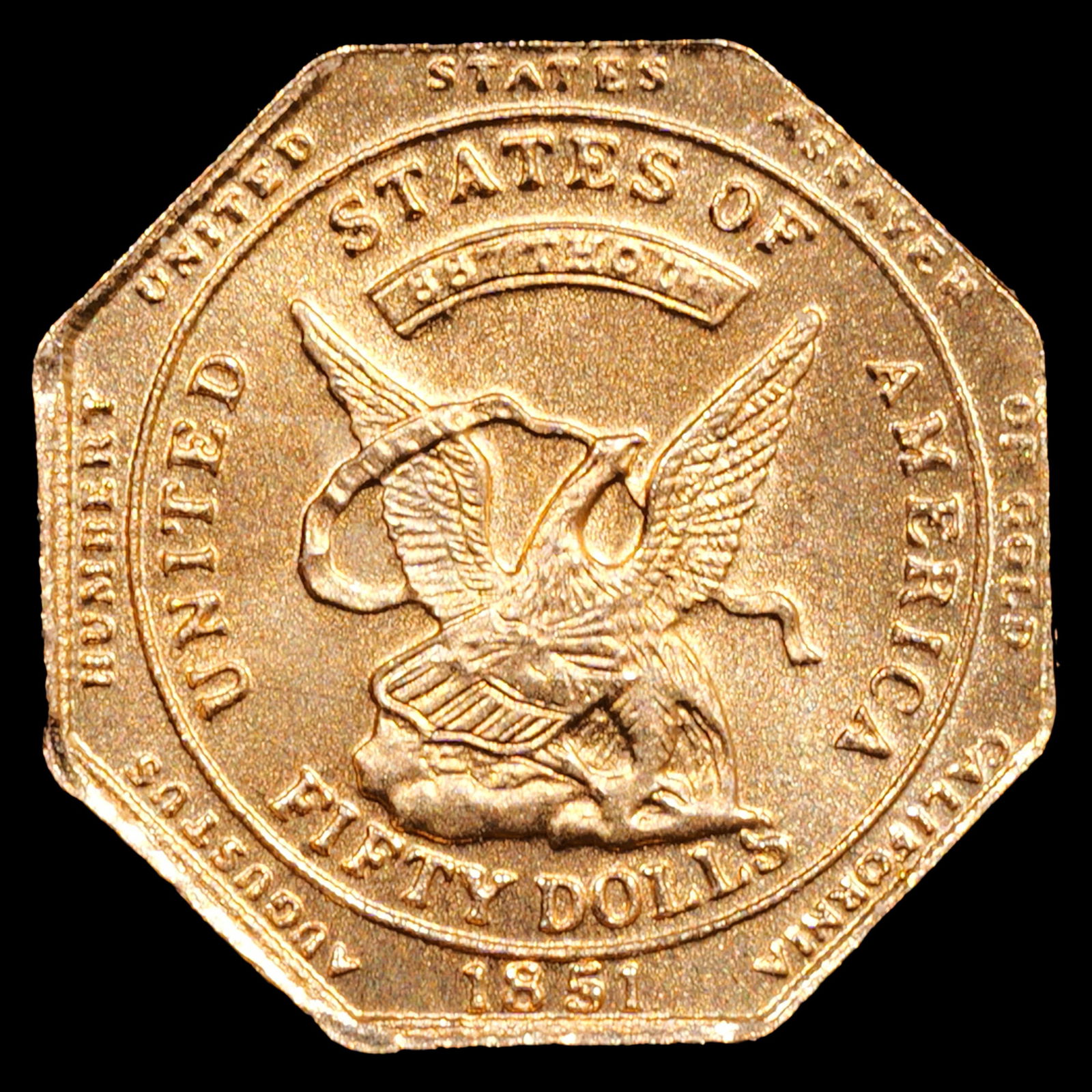 *GOLD**0.641 g* Miniature Octagonal Gold Coin - Marked 1851 USA $50 (1 of 2)